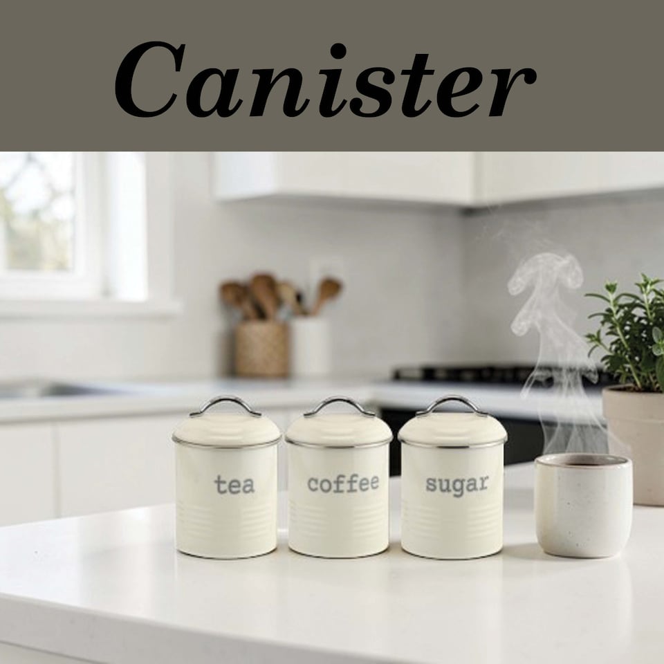 image 1 of Apollo Round Cream Kitchen Storage Canister Set of 3 Airtight Tea Coffee Sugar Containers Farmhouse Style Jars with Lids