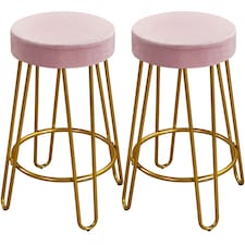Yaheetech 67 cm Tall Upholstered Velvet Counter Stools Pink