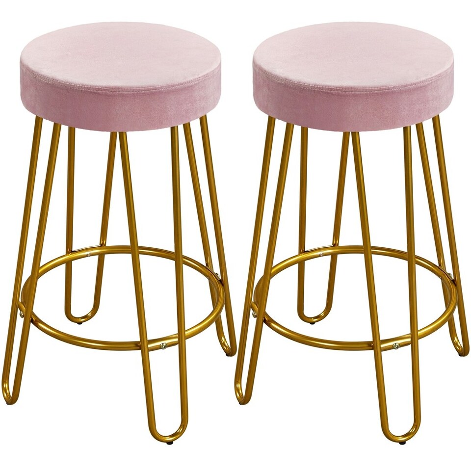 image 1 of Yaheetech 67 cm Tall Upholstered Velvet Counter Stools Pink