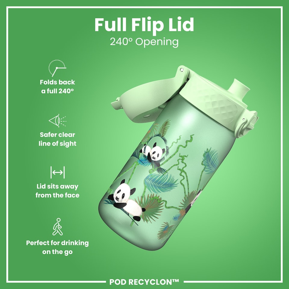 image 1 of Leak Proof Kids Water Bottle, BPA Free, 350ml (12oz) | Green | Pandas | One Size