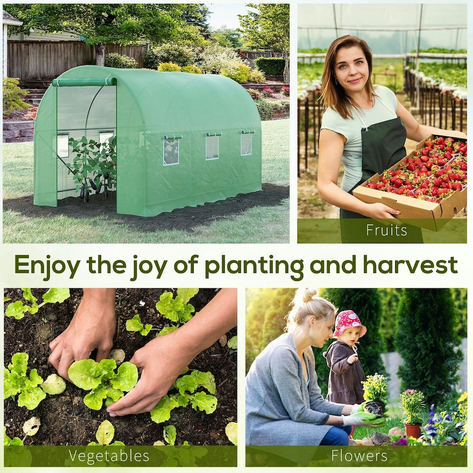 image 1 of Outsunny 3.5 x 2m Walk-In Polytunnel Greenhouse with Roll Up Door Windows Green