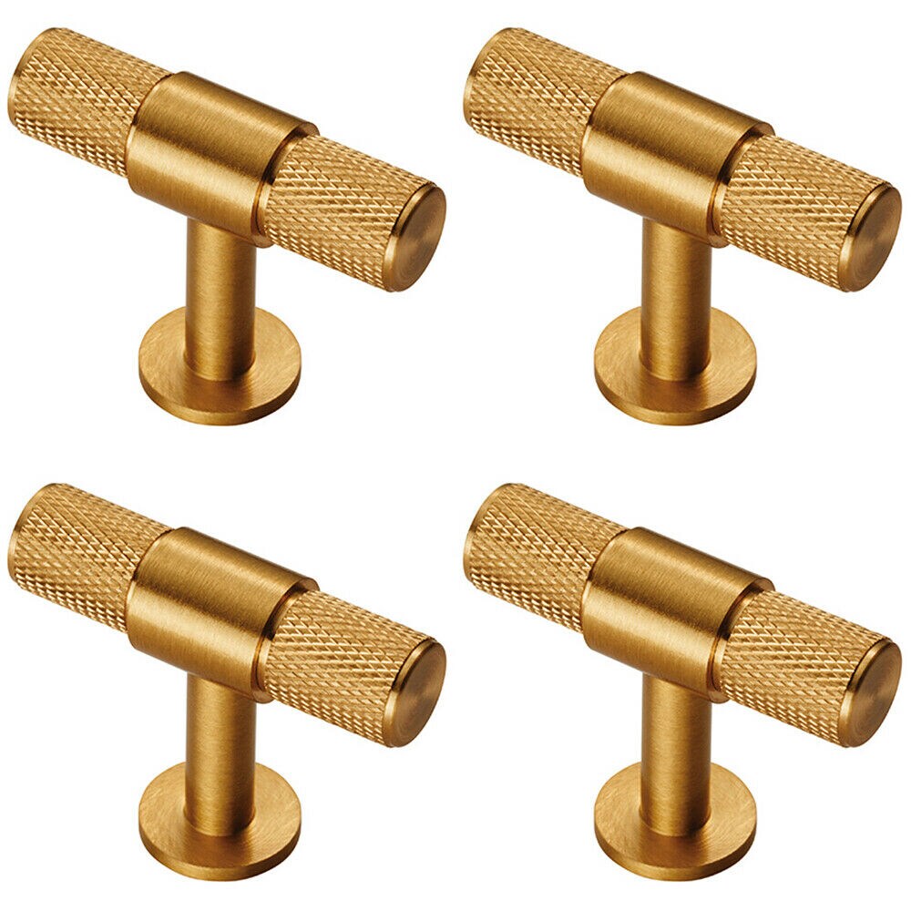 Loops 4x Knurled Cupboard T Shape Pull Handle 50 x 13mm Satin Brass Cabinet Handle in Metallics