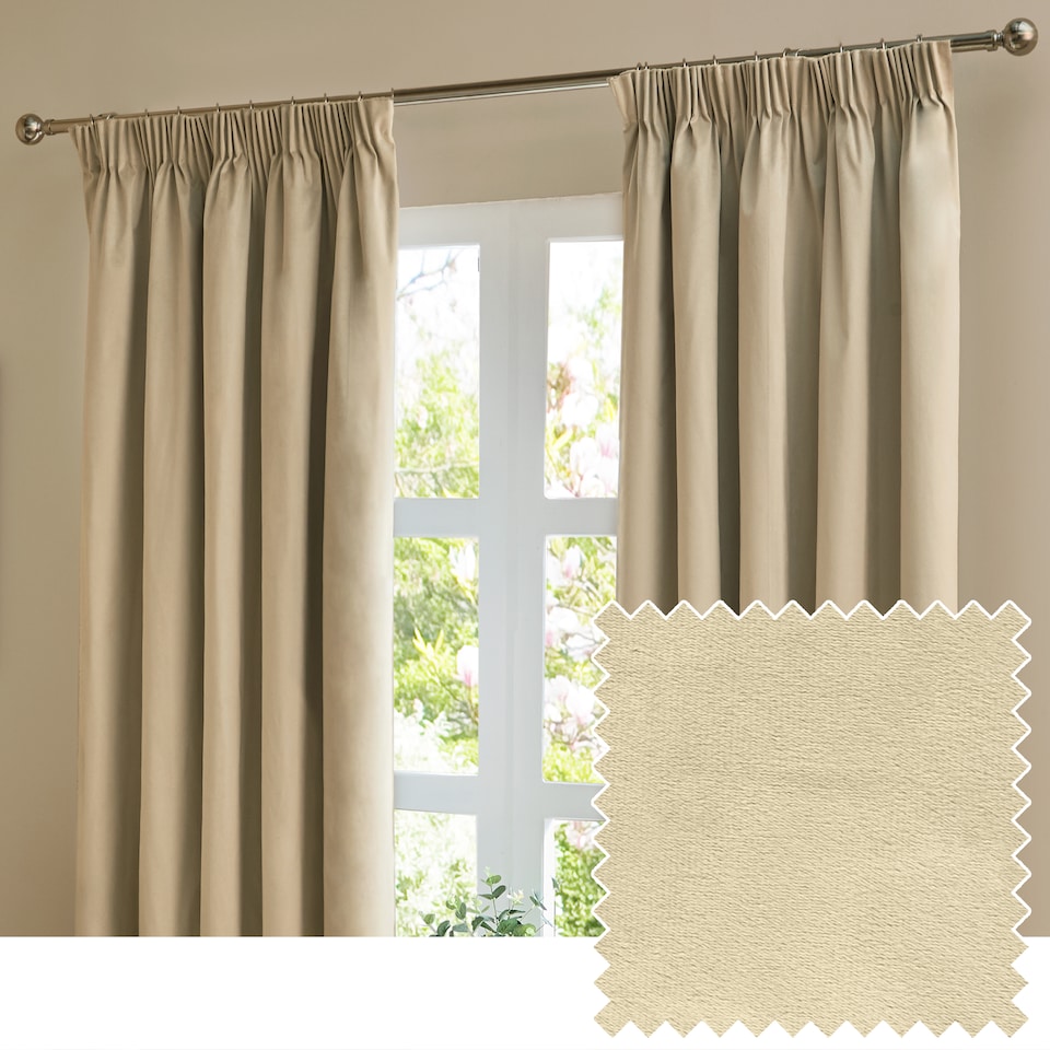 image 1 of furn. The Ultimate Velvet Blackout Pencil Pleat Curtain Pair, Natural, (W)117x (D)183cm | Cream | Natural | One Size