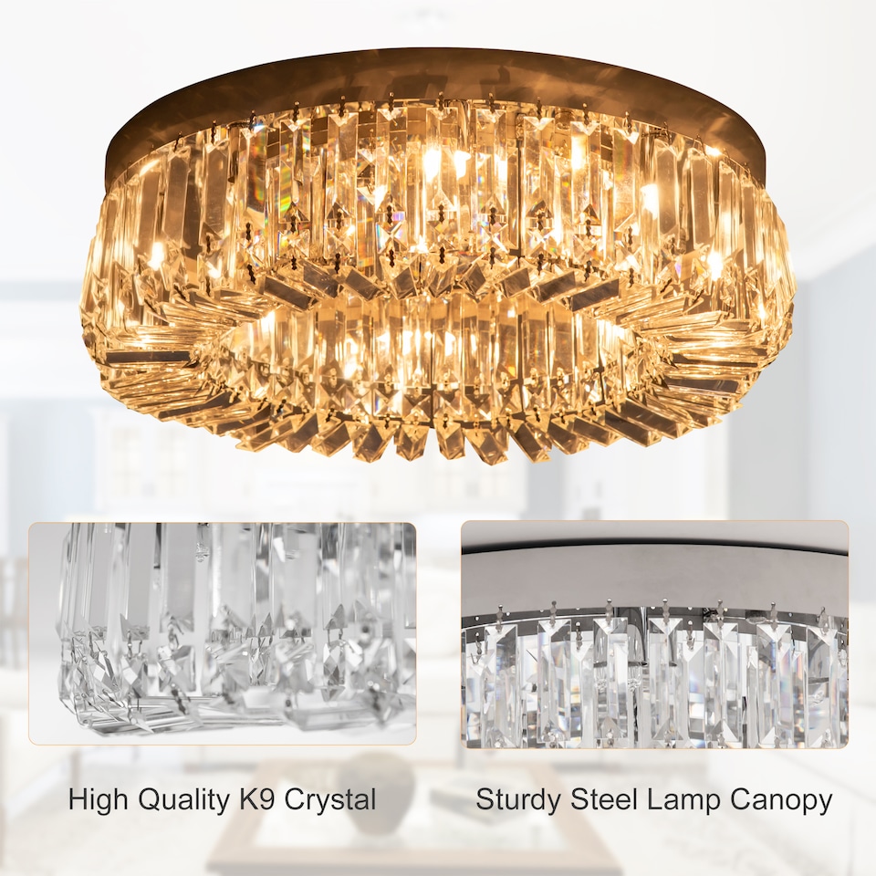 image 1 of HOMCOM Crystal Ceiling Light Modern Chandeliers Stainless Steel Pendant Lights with Crystal Decorations for Living Room Bedroom Dining Room Hall Silver
