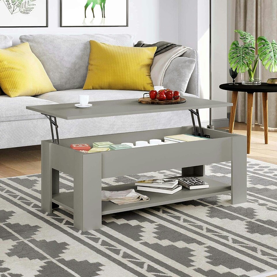 image 1 of Grey High Gloss Lift Top Storage Coffee Table Grey