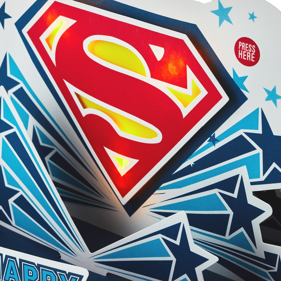 image 1 of Hallmark Musical And Light Up Father's Day Card - 3D Superman Logo