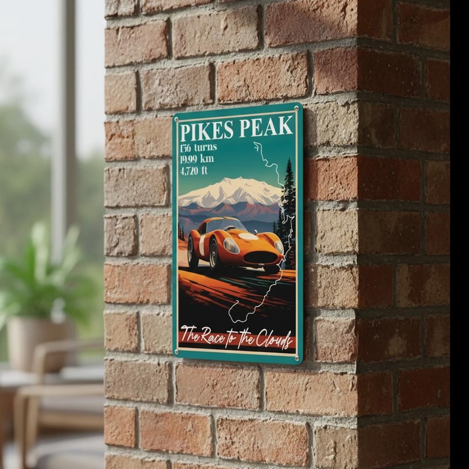 image 1 of Retro Race Poster Art Portrait Metal Wall Plaque - Home Décor Gift - Pikes Peak