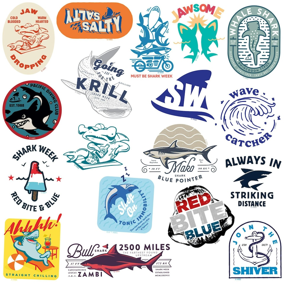 image 1 of Shark Week Deluxe Stickers (Pack of 100) - Multicoloured - One Size