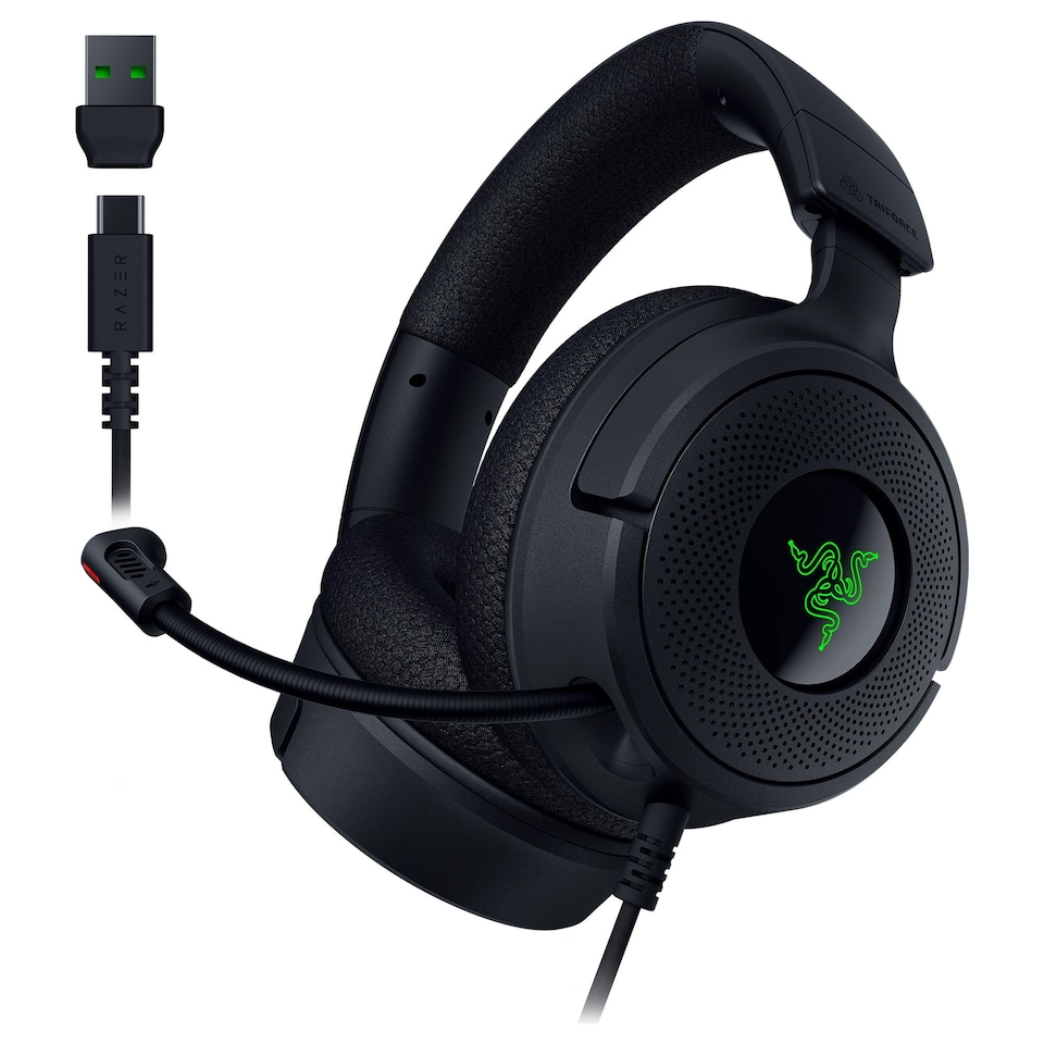 image 1 of Kraken V4 X - Wired PC Gaming Headset (TriForce 40mm Drivers, Retractable Cardioid Mic, 7.1 Surround Sound, Chroma RGB, for PC - console & phones via USB-C) Black