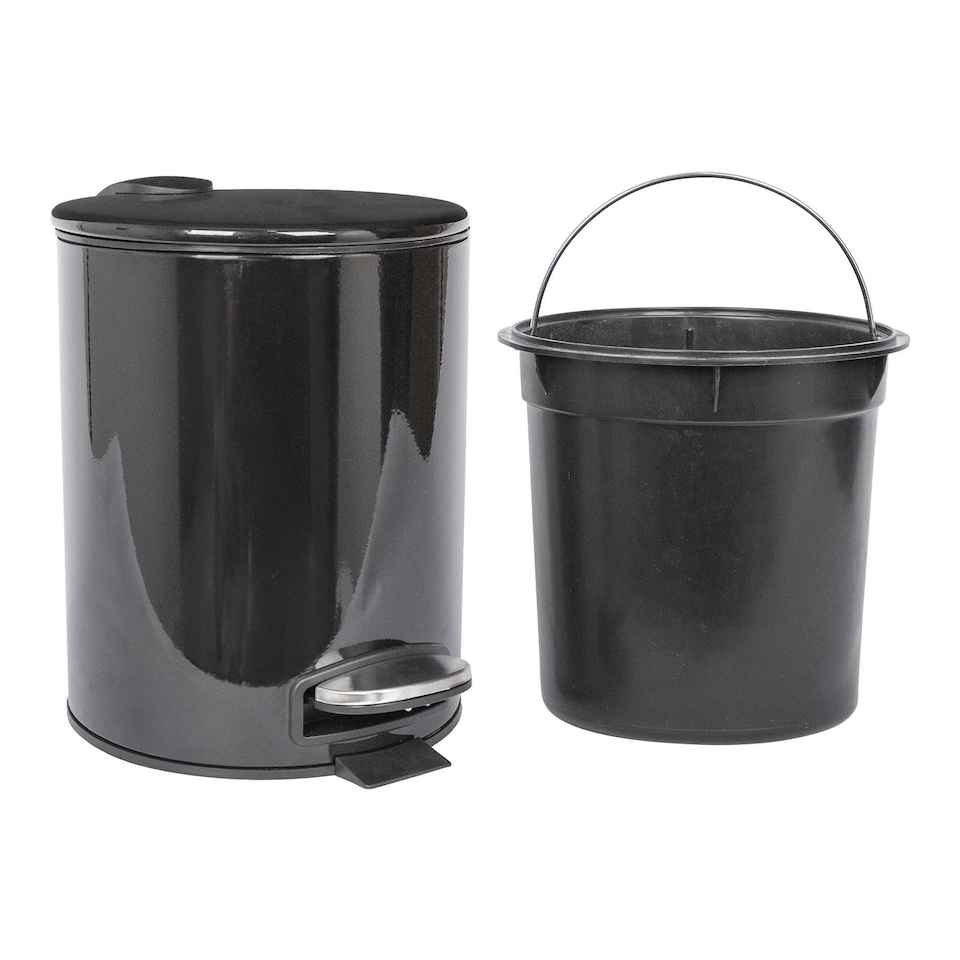 image 1 of Harbour Housewares 2pc Round Stainless Steel Pedal Bin & Toilet Brush Set - 5L - Black