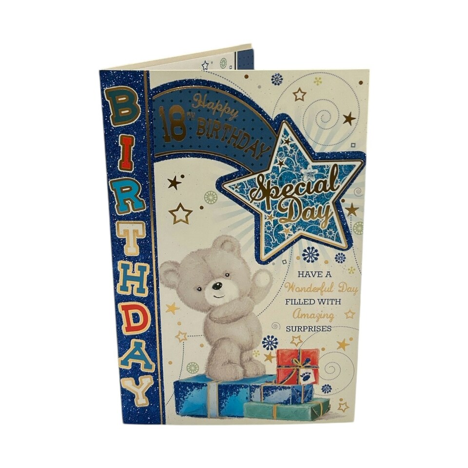 image 1 of Age 18 Cute Teddy with Gifts Birthday Card