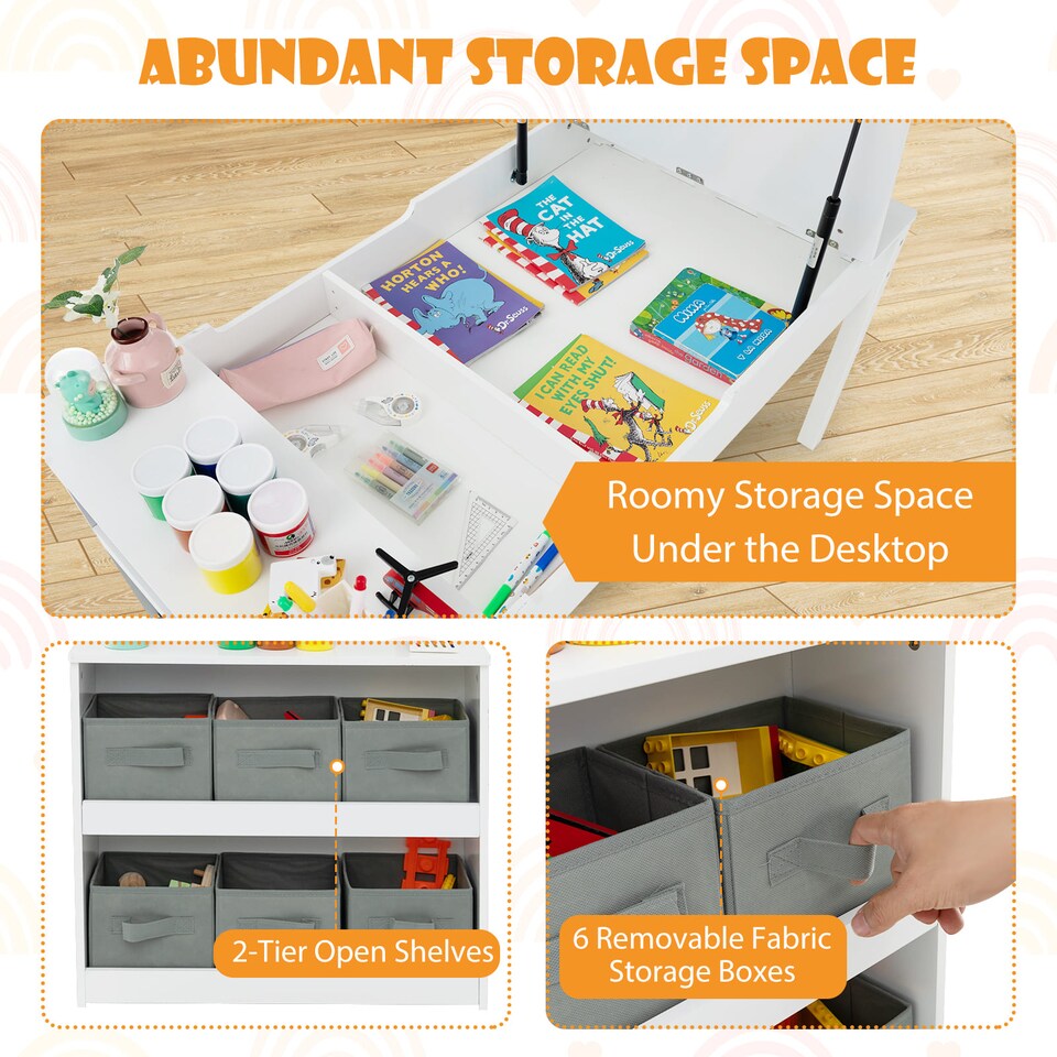 image 1 of COSTWAY 2-in-1 Kids Wooden Art Table and Art Easel Set With Chairs Storage Bins Paper Roll