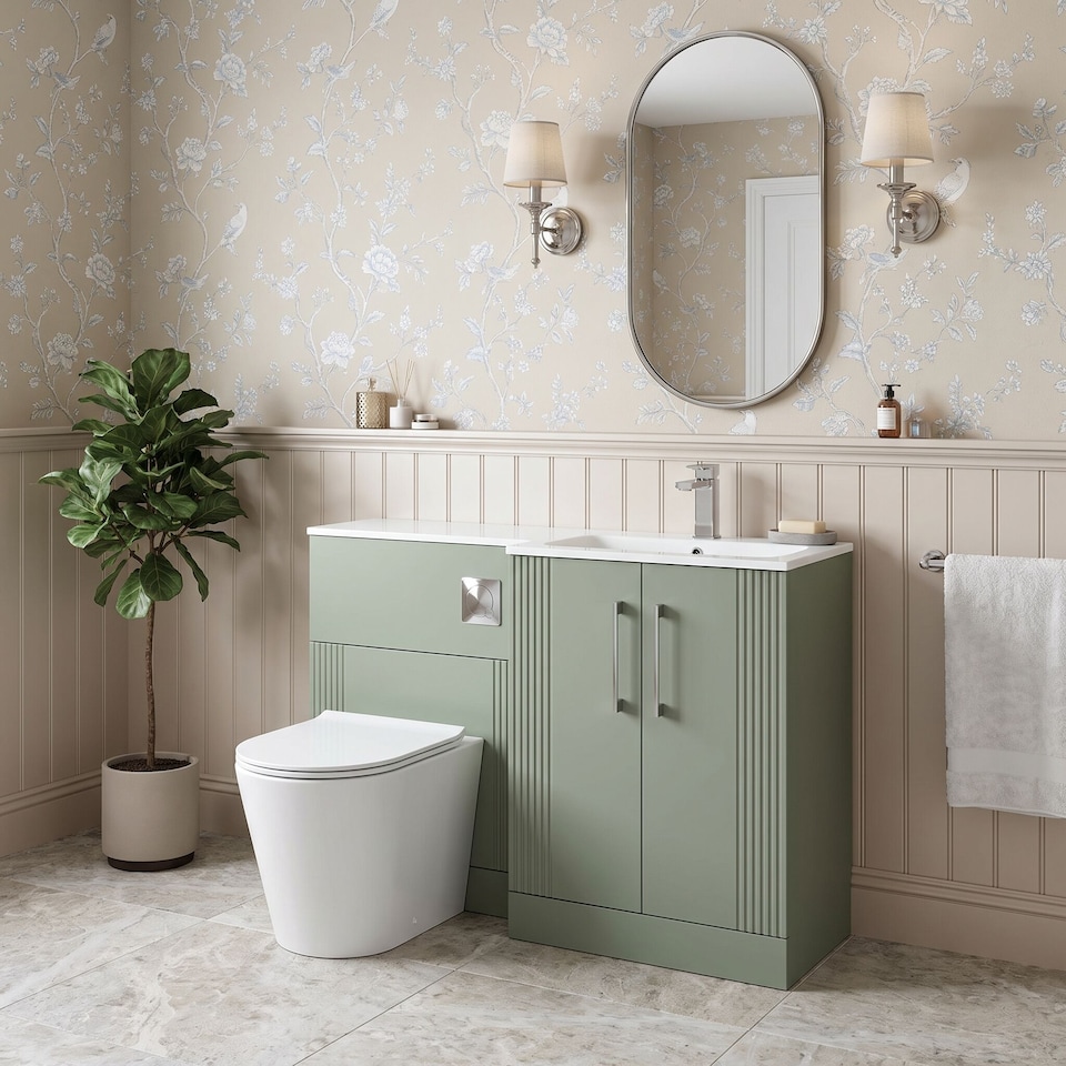 image 1 of Balterley Belvide 2 Door Vanity WC Combi Unit and Stone Basin, RH, 1100mm, Green