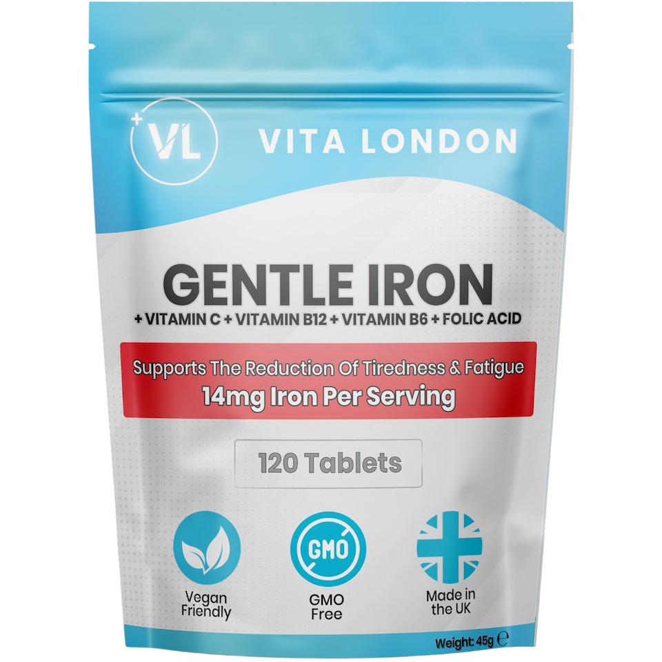 image 1 of Gentle Iron Tablets - Ferrous Bis-Glycinate + Vitamins C, B6, B12 & Folic Acid - 14mg - 120 Tablets