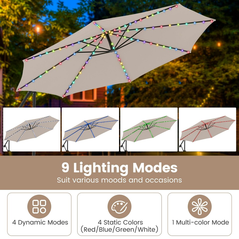 image 1 of COSTWAY 290 cm Solar Offset Hanging Sunshade Parasol Beige Cream