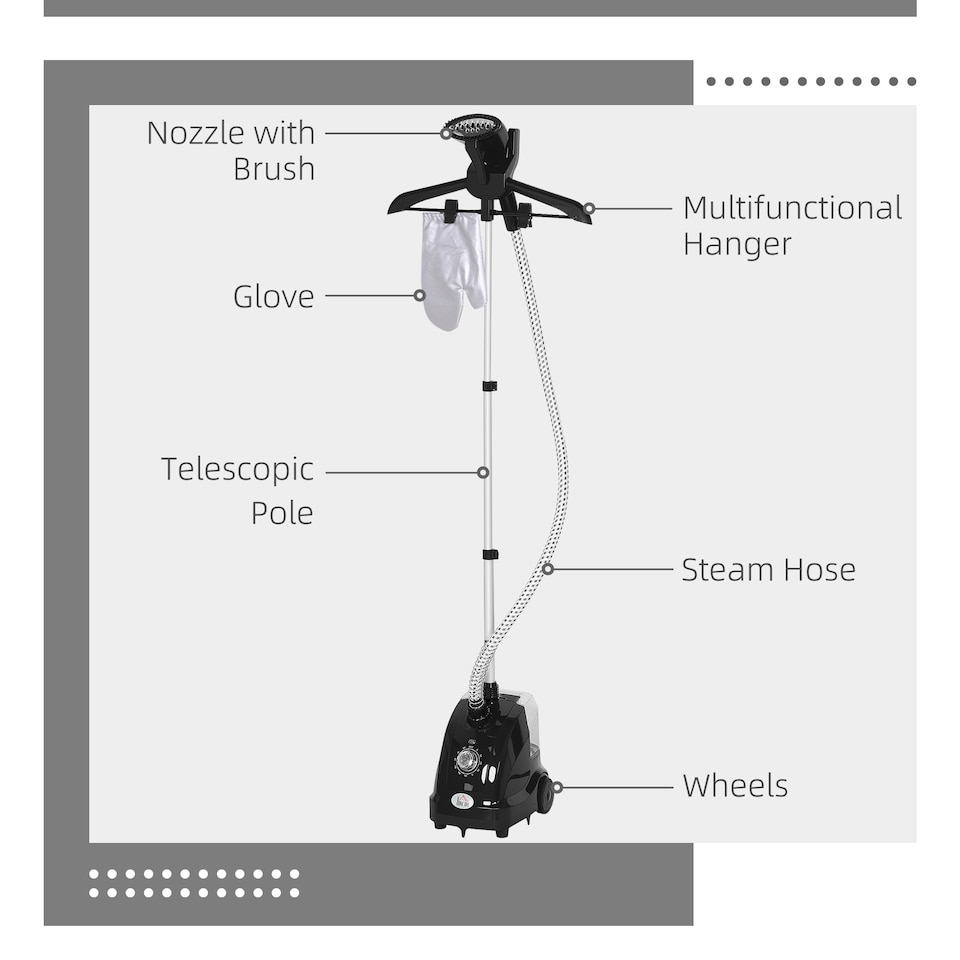 image 1 of HOMCOM Clothes Steamer with Adjustable Pole 41-110 cm Black | Black