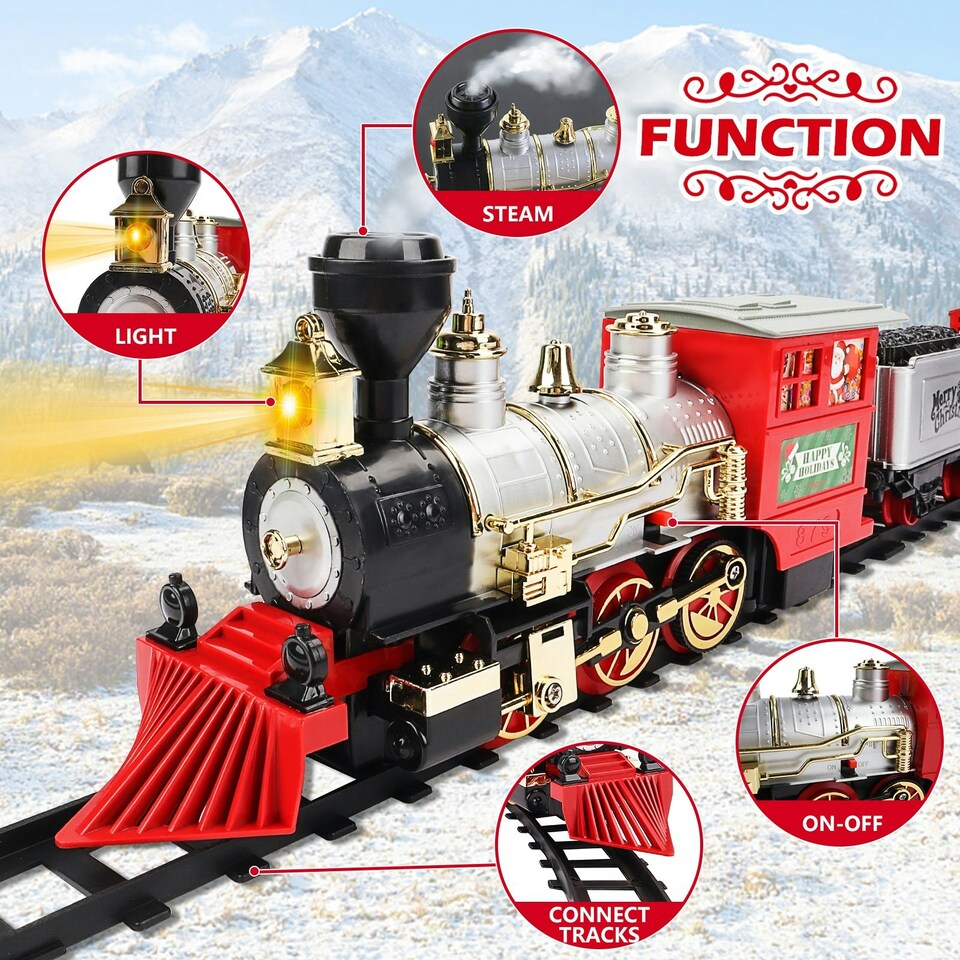image 1 of Christmas Train Set with Light & Sounds Smoke Effect Christmas Tree Train Set fo Christmas Gift