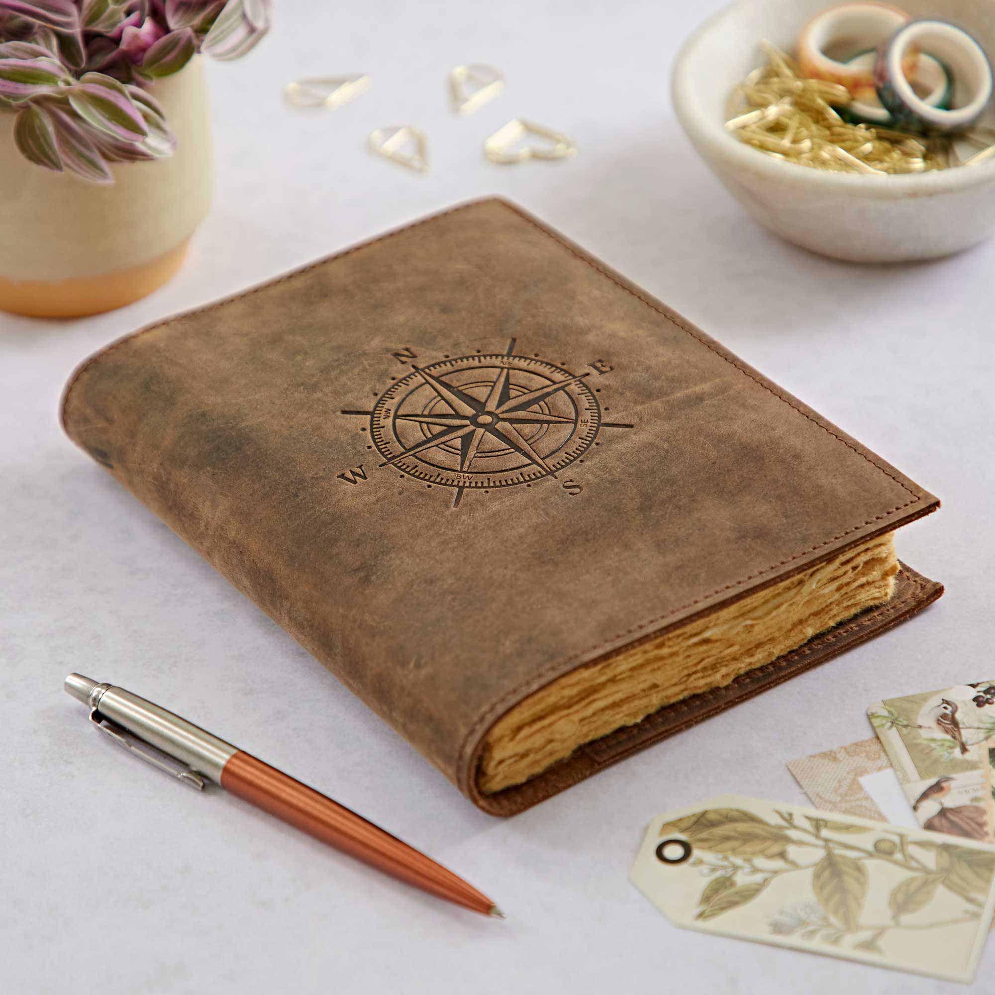 Paper High Compass Buffalo Leather Journal in Brown