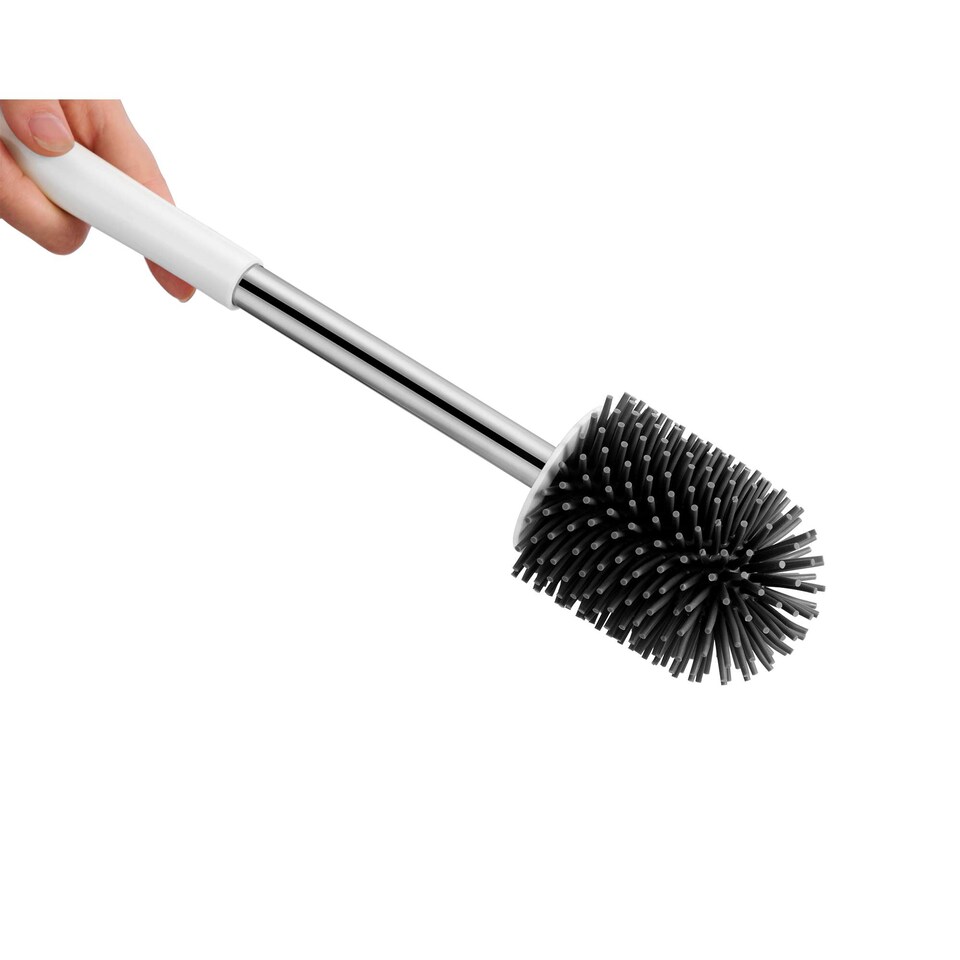 image 1 of Nicoman Round White Toilet Brush & Holder With Silicone Head