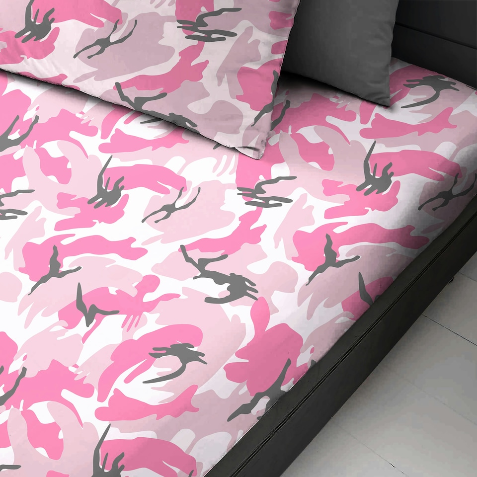 image 1 of Velosso Camouflage Cotton Blend Fitted Sheet | Pink | Pink | Double