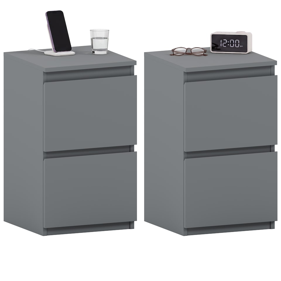 image 1 of Vida Designs Denver 2 Drawer Chest of Drawer Bedside Cabinet Nightstand Units Set of 2 - Grey