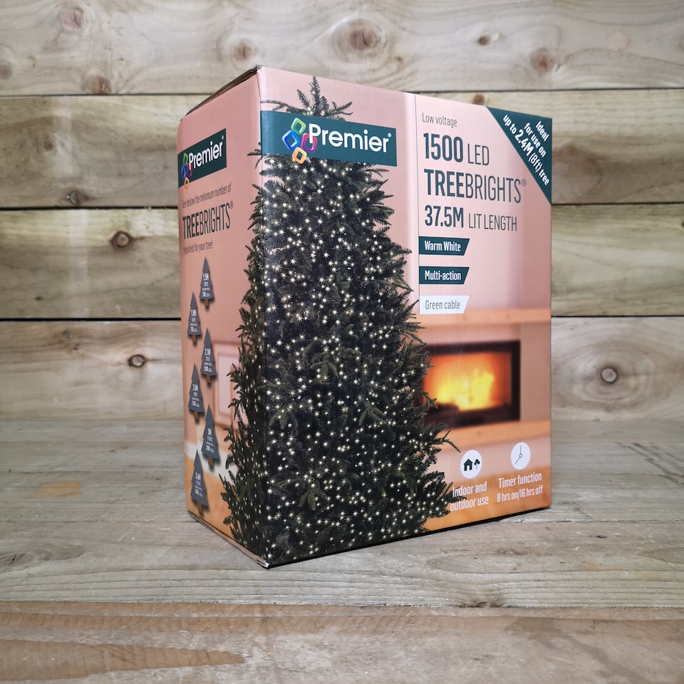 image 1 of 1500 LED 37.5m Premier TreeBrights Indoor Outdoor Christmas Multi Function Mains Operated String Lights with Timer in Warm White