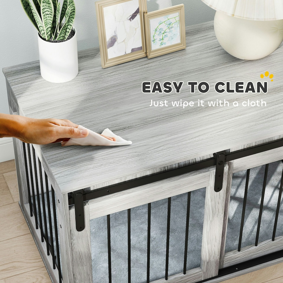 image 1 of PawHut Dog Crate Furniture with Removable Cushion for Large Dogs - Grey