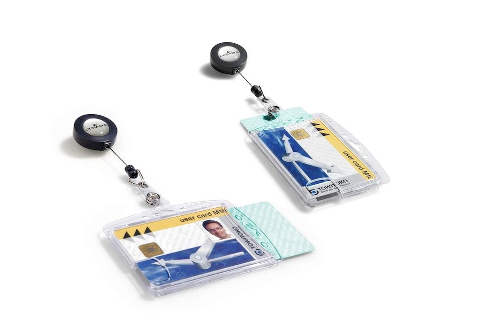 image 1 of Durable Enclosed 2 Card Badge Reel Security Pass ID Holders | 10 Pack | Clear