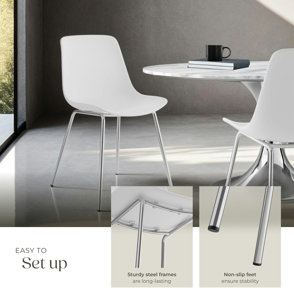 image 1 of Dining Chair Mave - large plastic seat, ergonomic, high backrest, 120 kg load capacity - Set of 6 White | White/Chrome