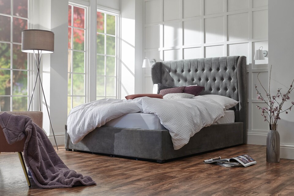 image 1 of Dakota Ottoman Storage Bed Double Pewter | Grey | Pewter