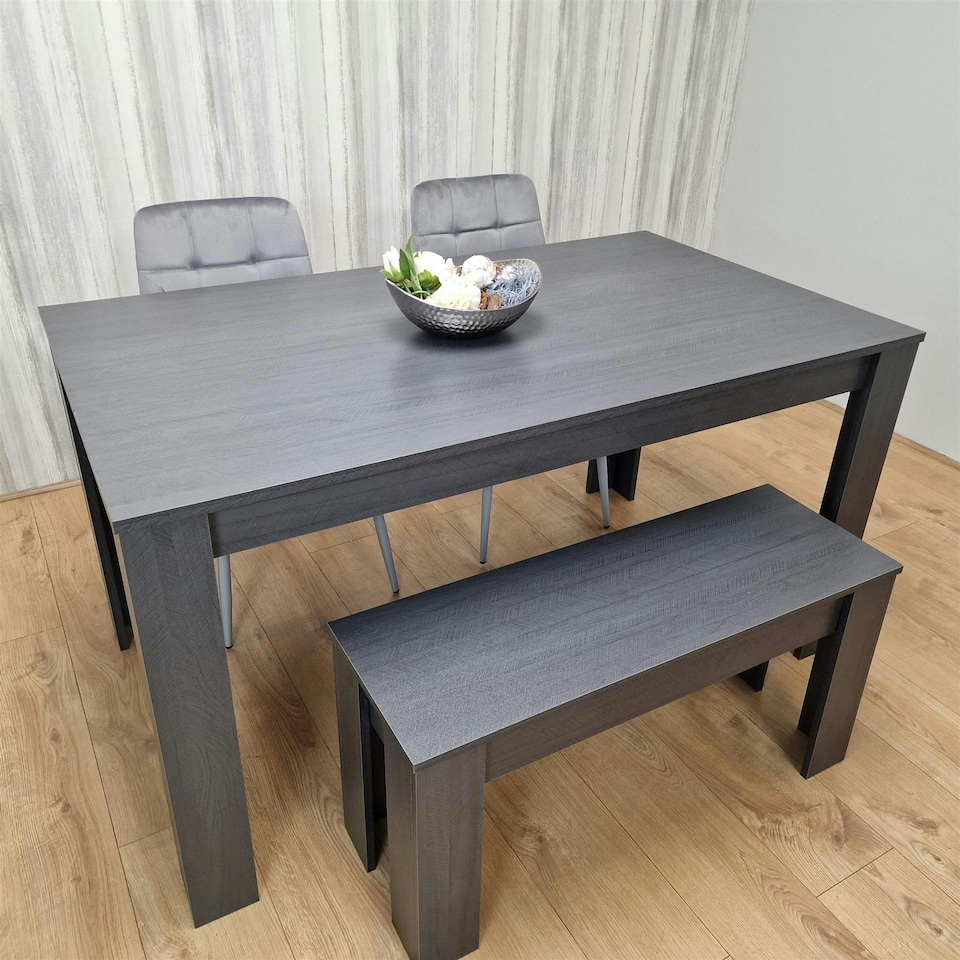 image 1 of Dining Table Set with 2 Chairs Dining Room and Kitchen table set of 2,and Bench Grey