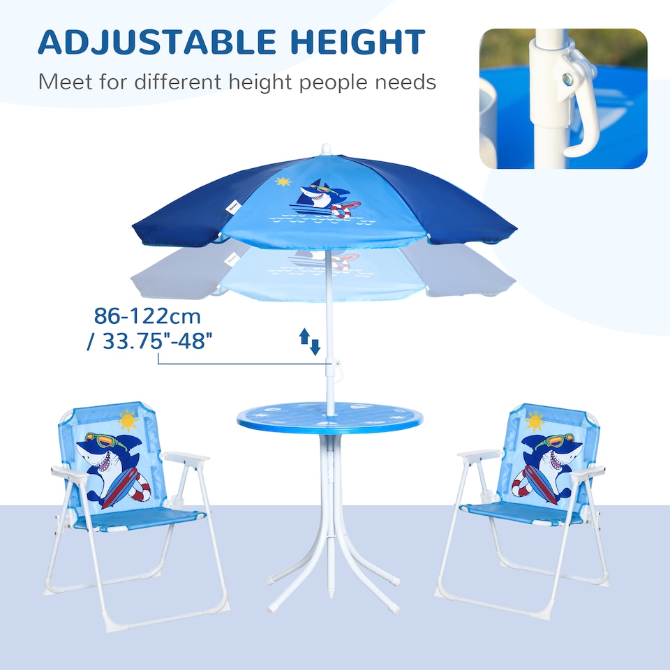 image 1 of Outsunny Kids Foldable Four-Piece Garden Set w Table, Chairs, Umbrella - Blue