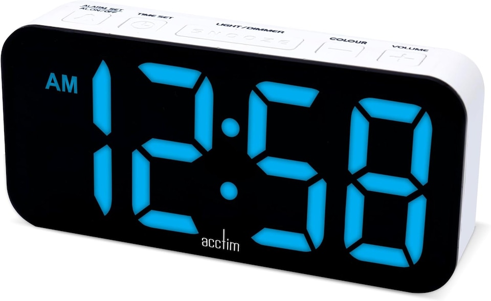 image 1 of Acctim Jaxon White Digital Alarm Clock, LED Colour Changing Display, USB-C Mains Powered, USB-C Charging Port