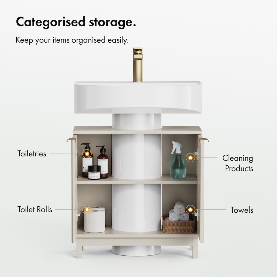 image 1 of VonHaus Victoria Stone Under Sink Bathroom Cabinet with Fluted Texture Doors