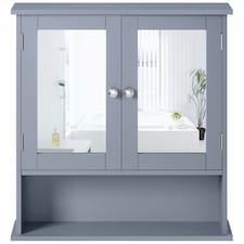 Yaheetech Wooden Wall-Mount Cabinet with Double Mirror Doors Grey