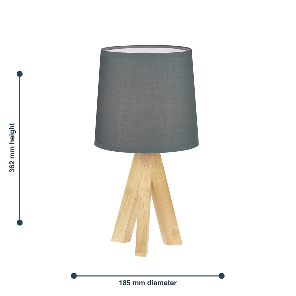 image 1 of Set of 2 Hubert - Natural Wooden Tripod Lamps | Brown | Grey | Medium | 2