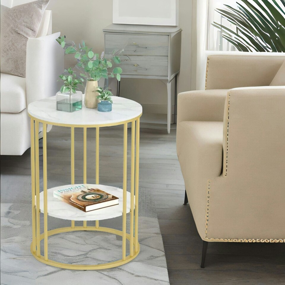 image 1 of 2 Tier Marble Coffee Table Gold Gold