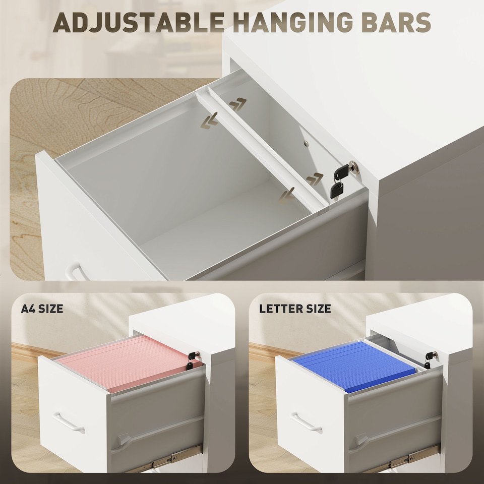 image 1 of HOMCOM 4 Drawer Filing Cabinet, Vertical File Cabinet with Adjustable Hanging Bar for A4 and Letter Size, Steel Printer Stand for Home Office, White | White | White