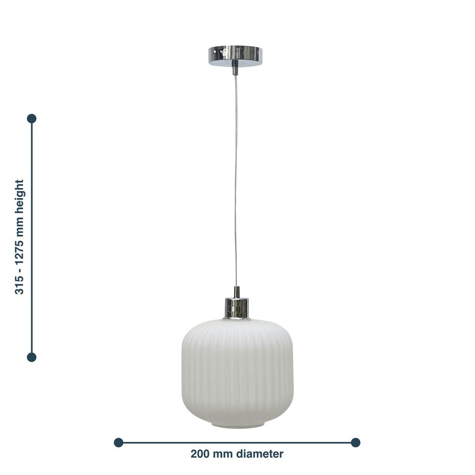 image 1 of First Choice Lighting Bento White Ribbed Glass with Chrome Pendant Fitting Chrome | White