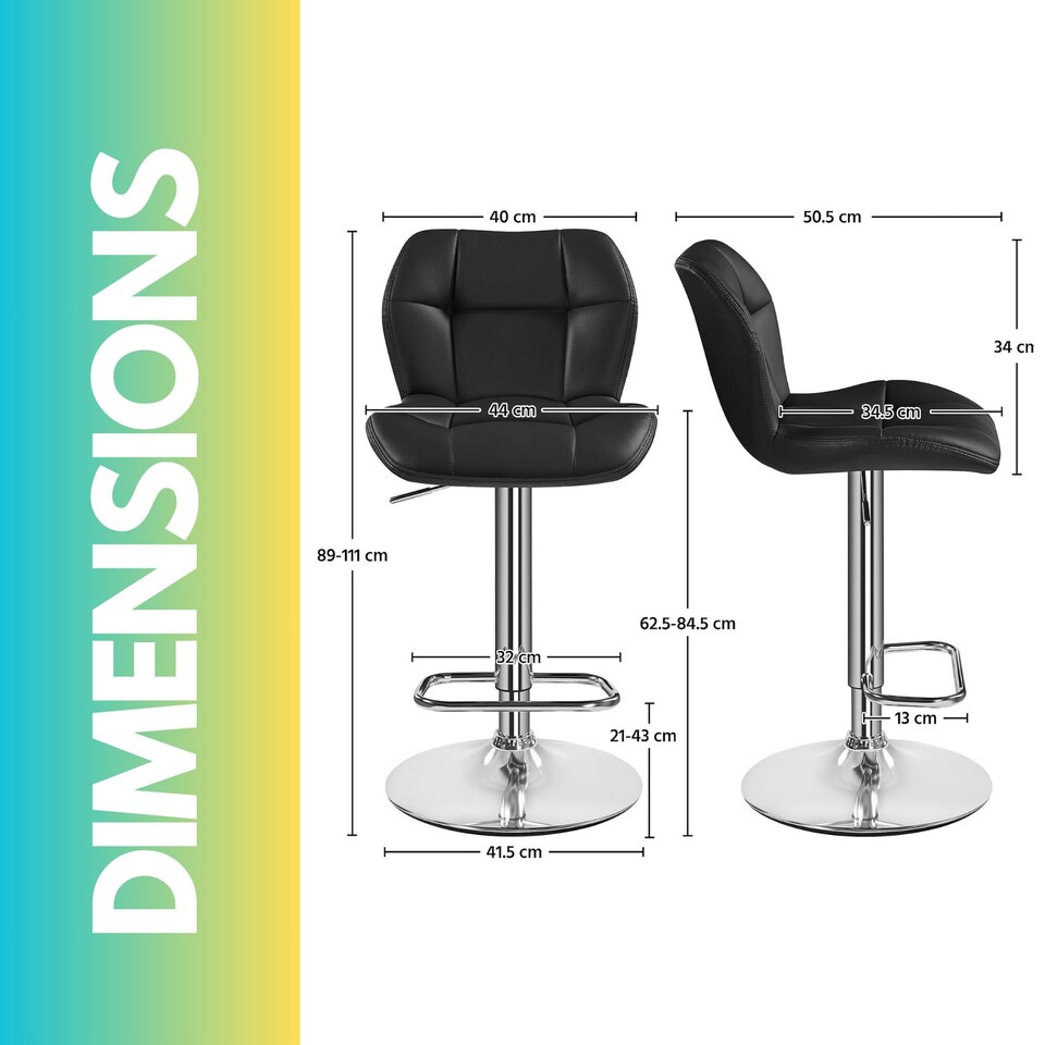 image 1 of Set Of 2 Height Adjustable 360 Swivel Barstools With Backrest Black Black