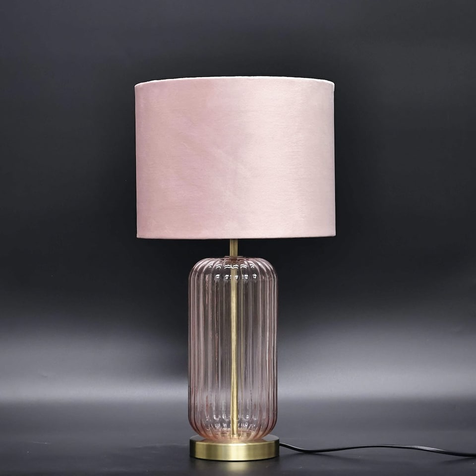 image 1 of Set of 2 Walpole - Blush Glass and Antique Brass 49cm Table Lamps with Pink Velvet Shade | Yellow | Pink | Large | 2