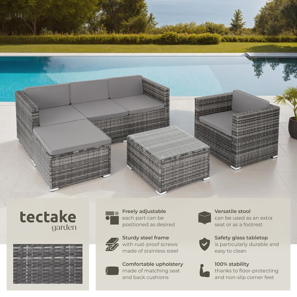 image 1 of Garden Furniture Set Lignano - modular sofa with armchair, stool, coffee table | Grey | grey | 179 x 150 x 65 cm | 1