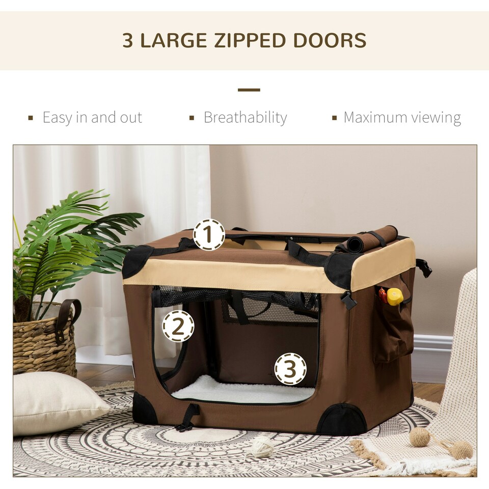 image 1 of PawHut 60cm Foldable Pet Carrier Bag Soft Travel Dog Crate for Mini Dogs Brown