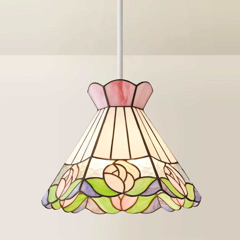 image 1 of ValueLights Evelyn Tiffany Rose Glass Ceiling Pendant Shade