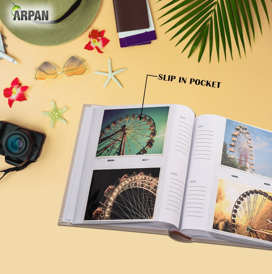image 1 of ARPAN Photo Album for 200 Photos 6x4" (10x15cm) – Slip In Memo Album with Writing Space & Index Pages – Picture Storage Album for Family, Wedding & Travel Memories