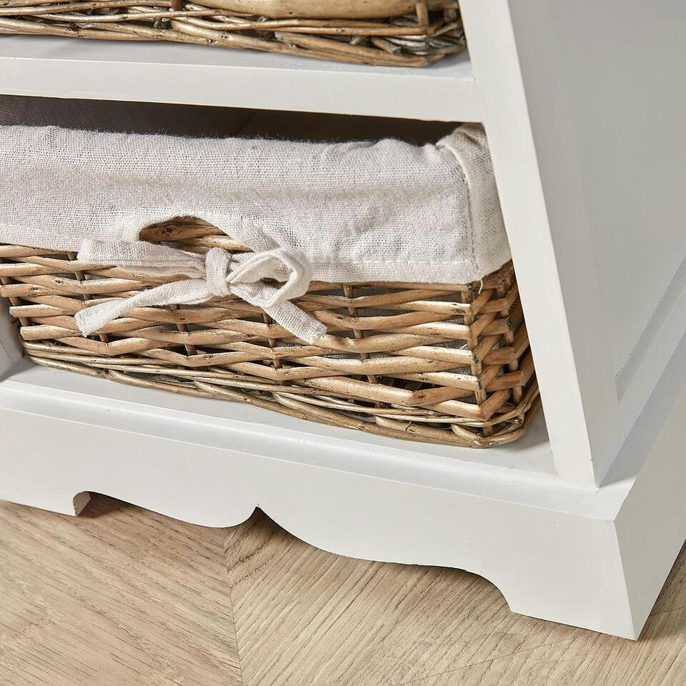 image 1 of Wooden Chest Of Drawer Storage Unit Willow Wicker Baskets Bedside Fully Assembled White | 3 Drawers