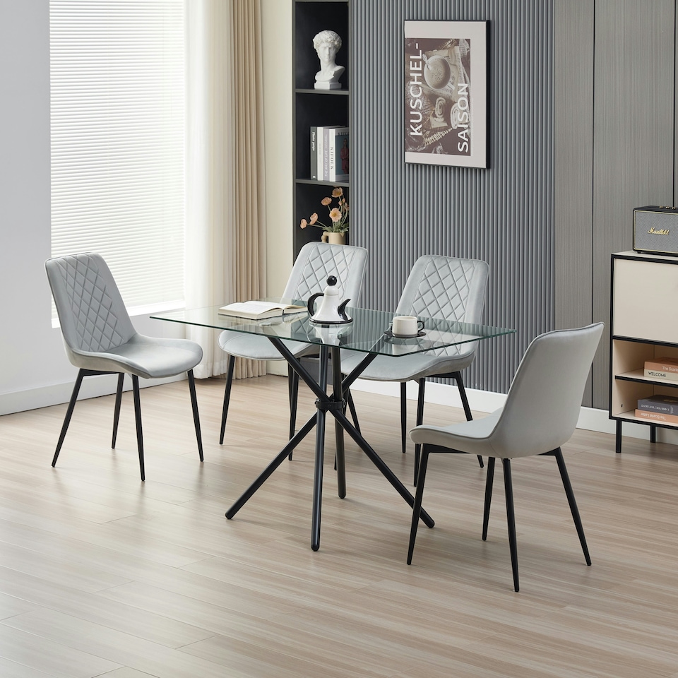 image 1 of Miami Dining Table with 4 Amelia Velvet Chairs Green