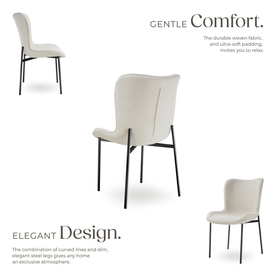 image 1 of Dining Chair Tessa - ergonomic high backrest, slim steel legs, soft fabric | White | Woven fabric off-white/black | 1