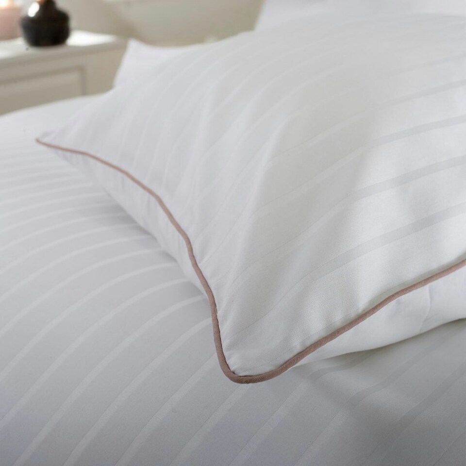 image 1 of Durrant's Lane 220 Thread Count Sateen Striped White 100% Cotton Duvet Cover Set White | Double