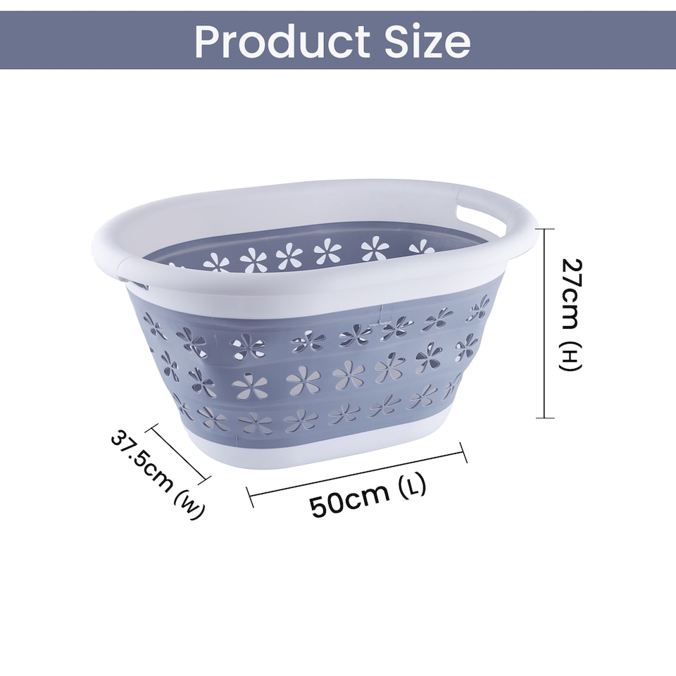 image 1 of 16L Collapsible Plastic Laundry Basket, Foldable Laundry Hamper